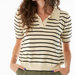 NWT Striped Collared Puff-Sleeve Top